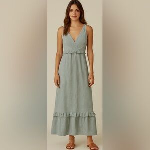 Anthropologie Green Sleeveless Maxi Dress Tiered Ruffle Cottagecore Boho Medium